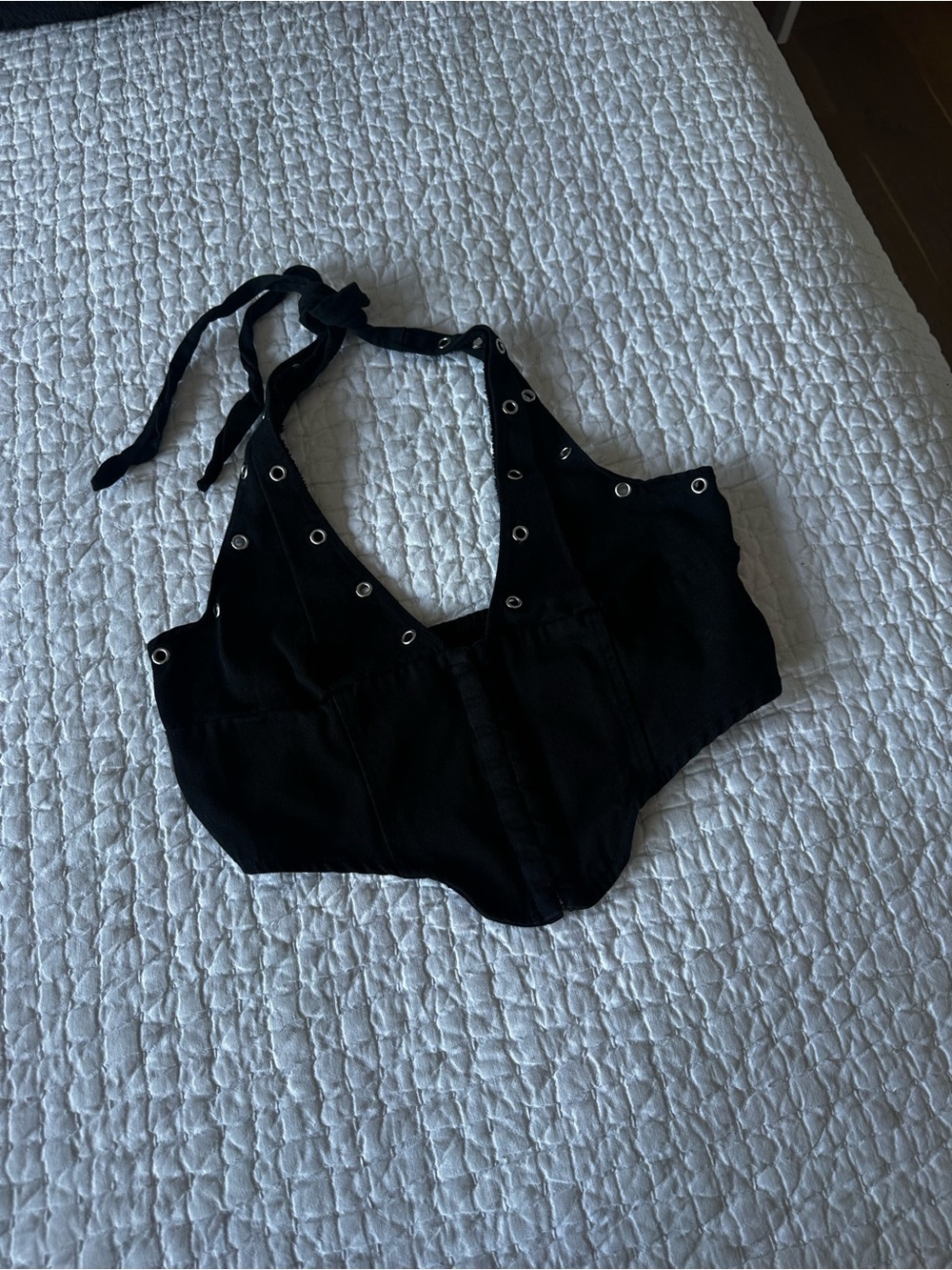Black Halter Crop Top with Grommet Detail